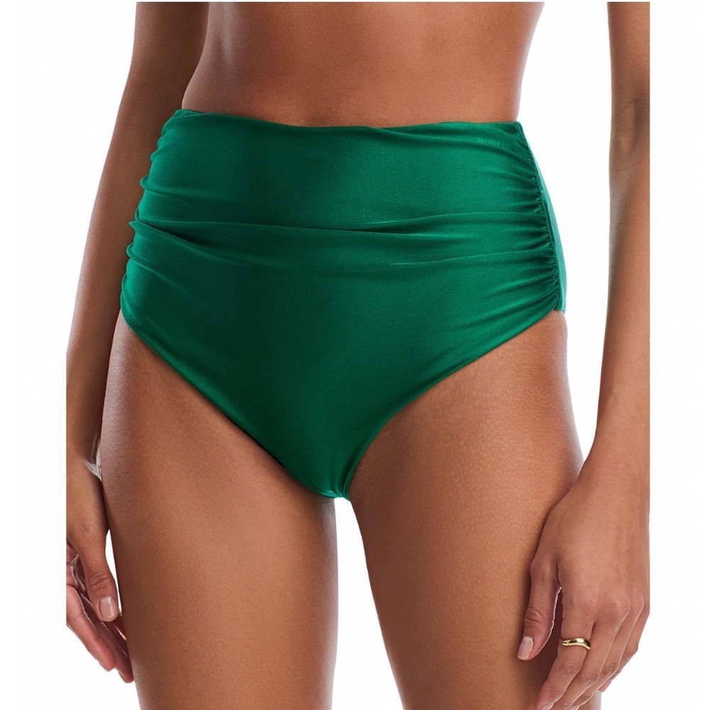 Simkhai Teya High Waist Ruched Bikini Bottom Kelly Green 226-9005-SW Medium